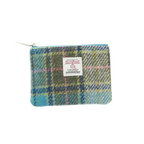 HARRIS TWEED - SMALL ZIP PURSE - TURQUOISE TARTAN