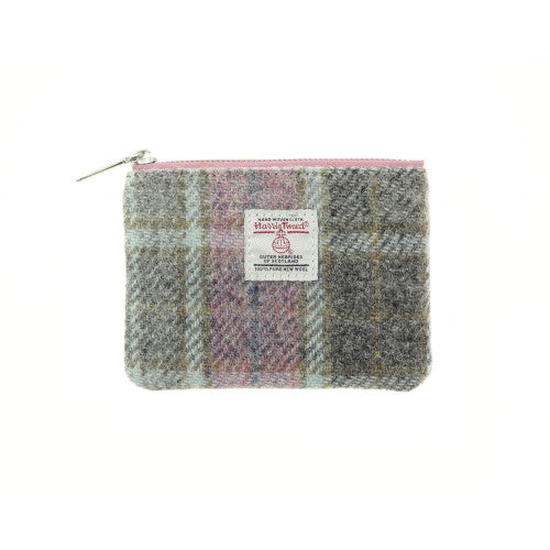 HARRIS TWEED - SMALL ZIP PURSE - SOFT PINK BUCHANAN