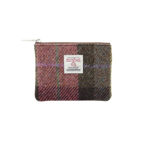 HARRIS TWEED - SMALL ZIP PURSE - MUTED GREEN/ROSE