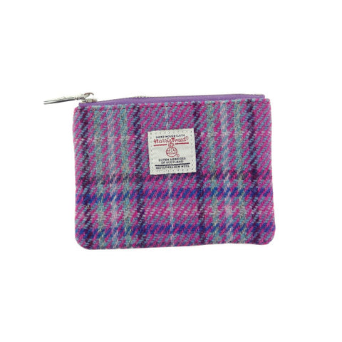 HARRIS TWEED - SMALL ZIP PURSE - PURPLE & MINT CHECK