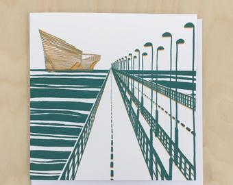 Illustrated square greetings card of V&A Museum by Louise Kirby