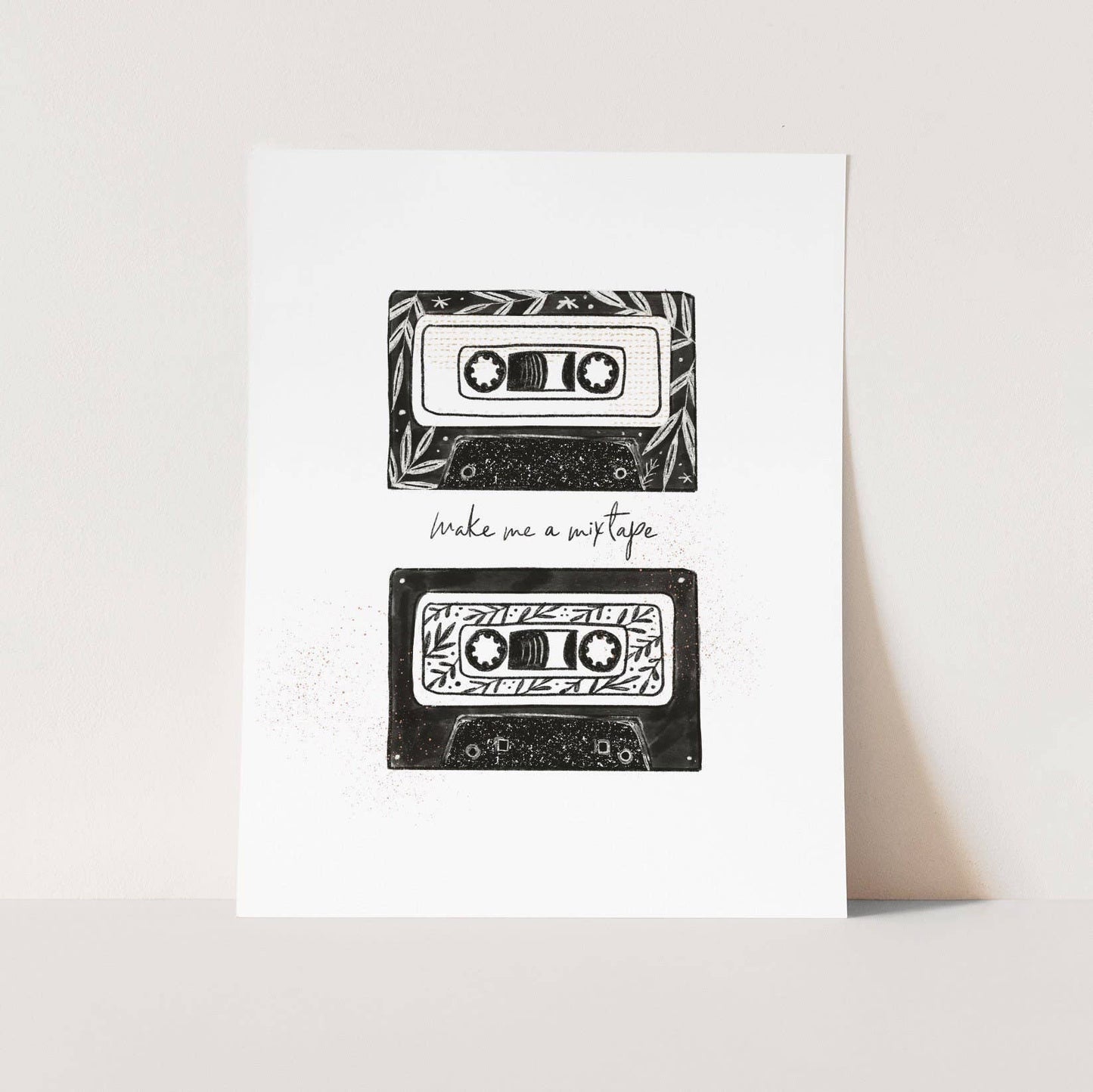 Make Me a Mixtape A4 cassette inspired wall art print on textured 300gsm card for music lovers