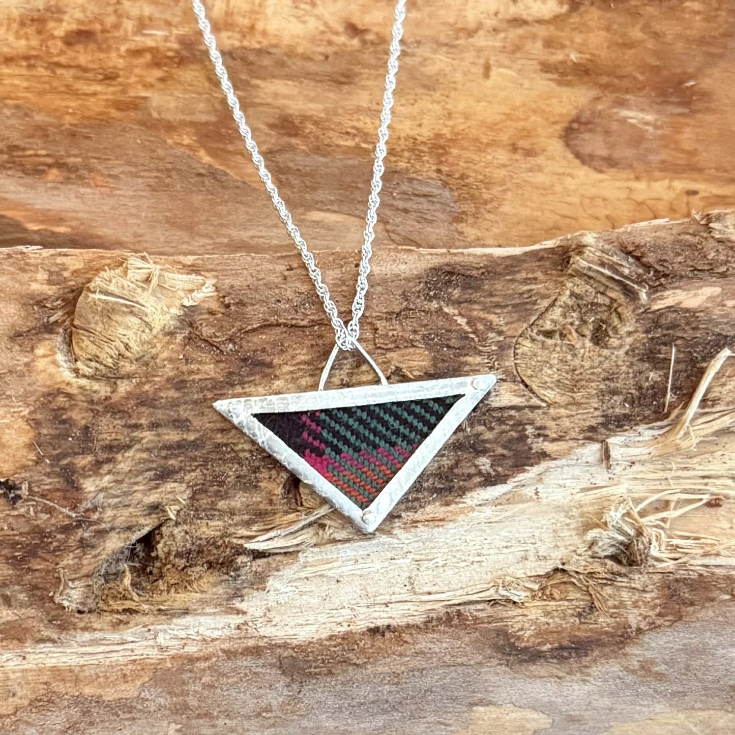 TRIANGLE SILVER + TARTAN NECKLACE