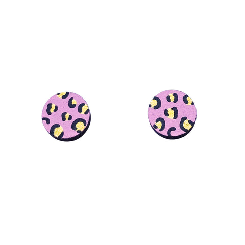 PINK + GOLD MINI LEOPARD PRINT CIRCLE STUDS