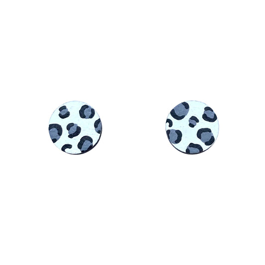 MINI LEOPARD PRINT CIRCLE STUDS - WHITE + GREY