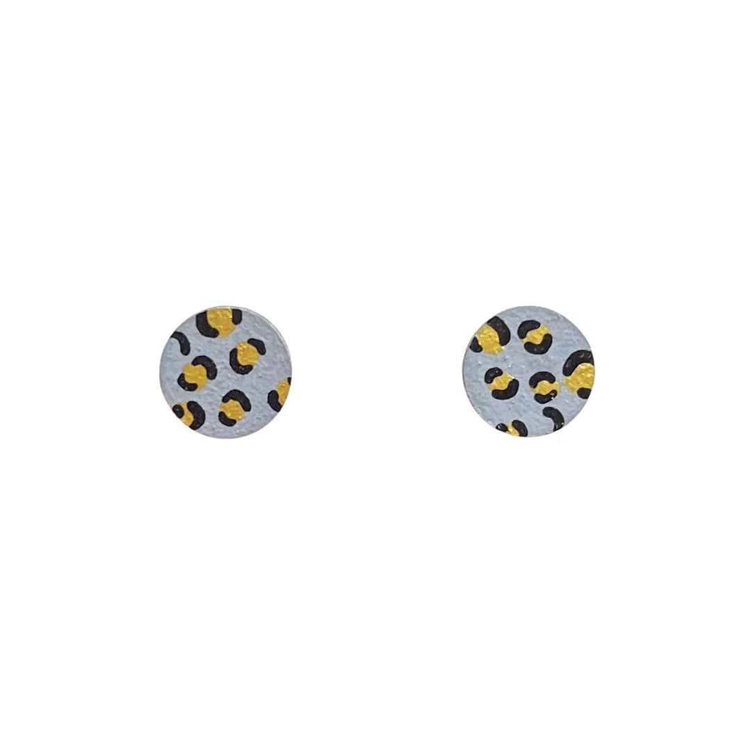 GREY + GOLD MINI LEOPARD PRINT CIRCLE STUDS