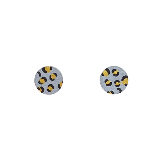 GREY + GOLD MINI LEOPARD PRINT CIRCLE STUDS