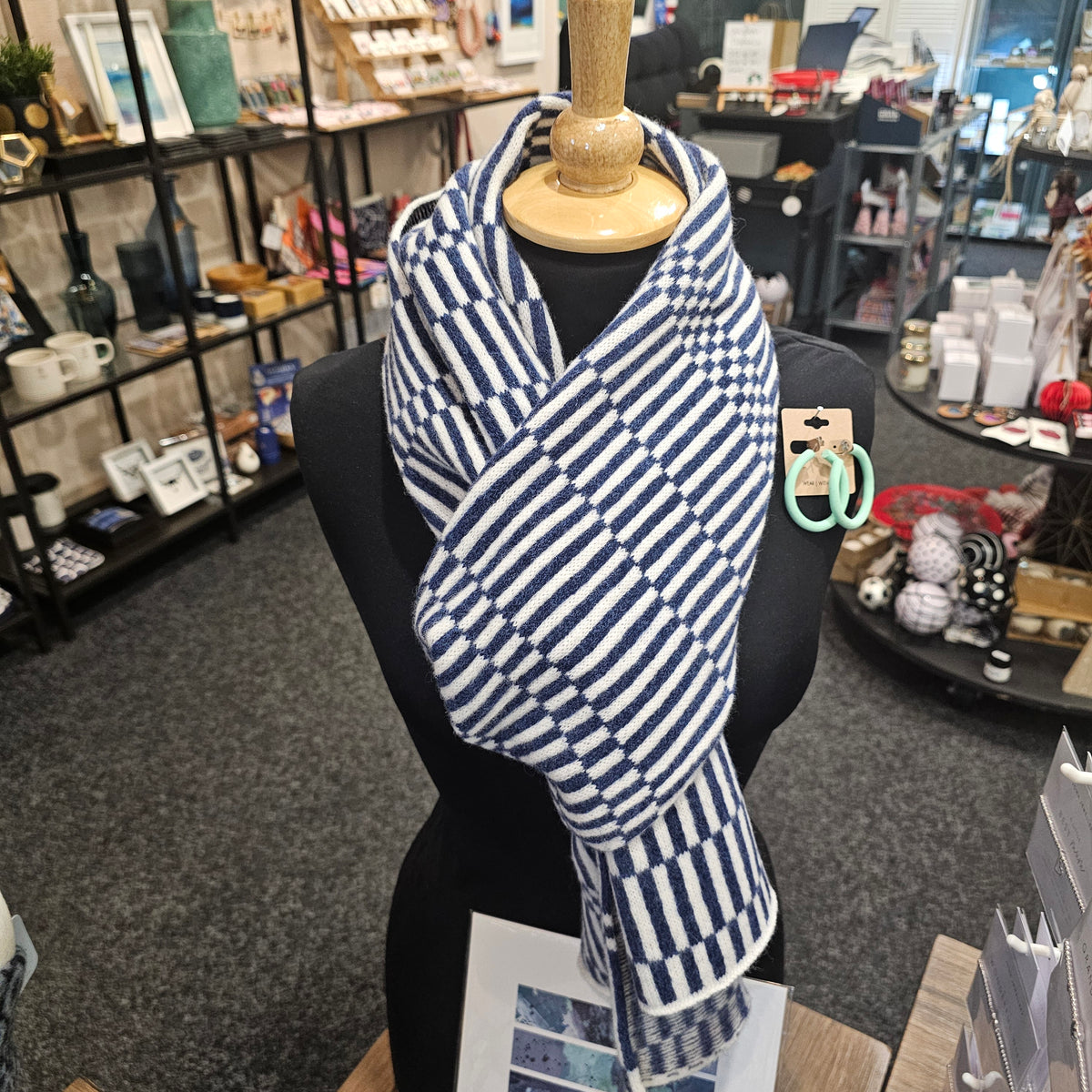 Mitchell + Black colour block check long scarf handcrafted in Scotland from 100%