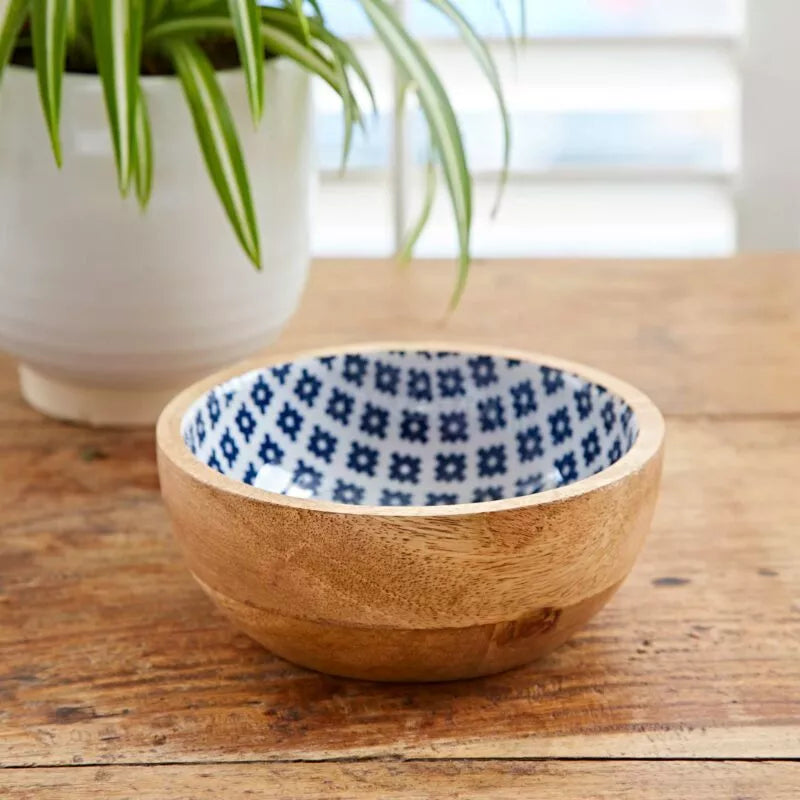 BLUE PATTERN MANGO WOOD BOWL