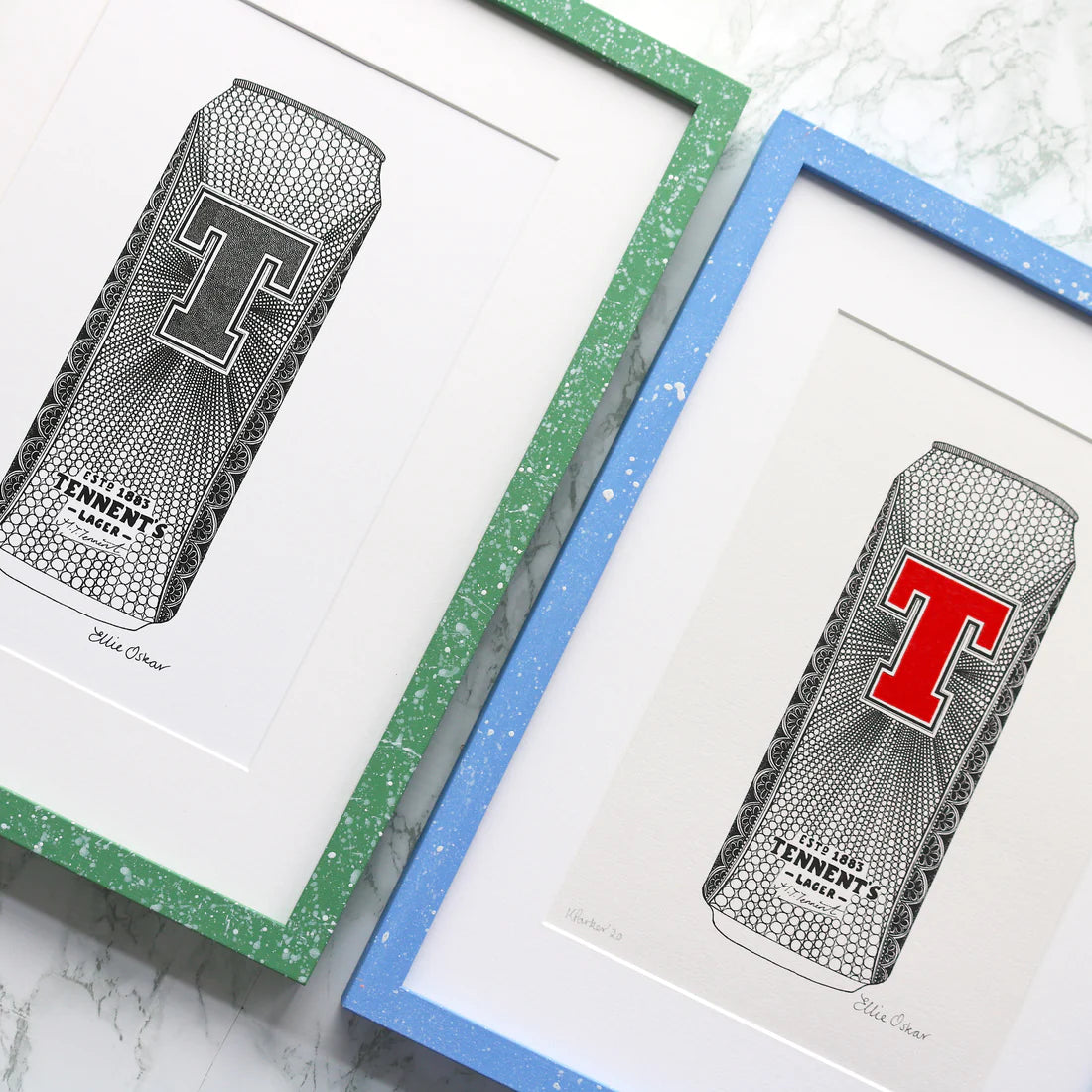 Monochrome and red Tennents can A4 art print by Kilo Papa Studio, signed and unframed, reproduced from detailed hand-drawn original artwork.