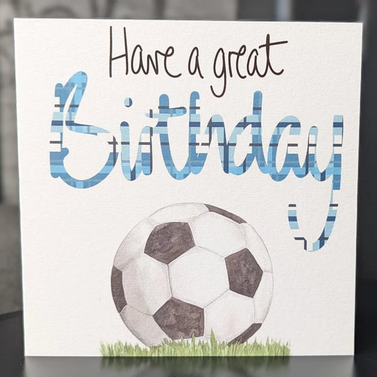Have a Great Birthday football card by F&B Cards, FSC certified, 150x150mm, blank inside, Blue
