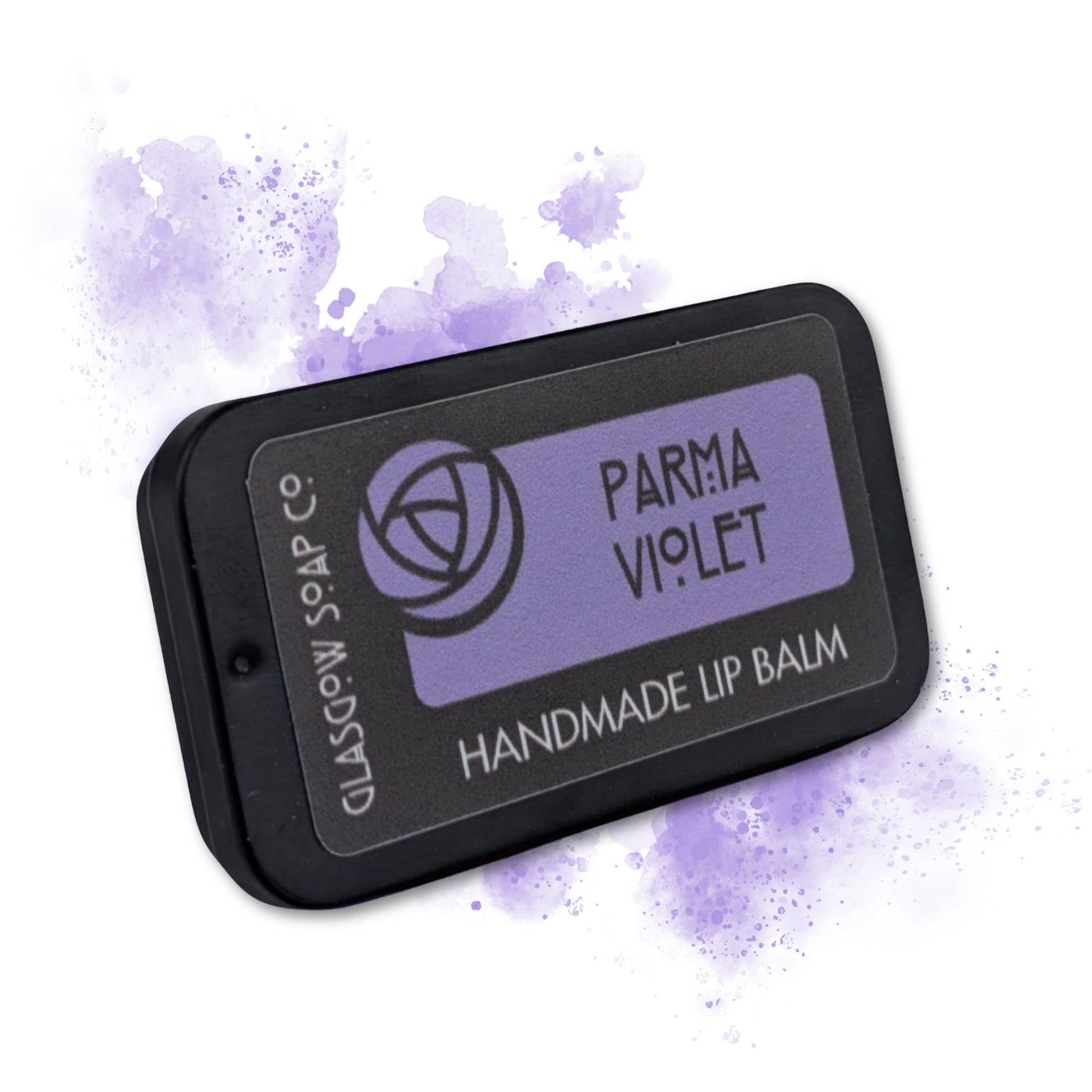 Parma Violet lip balm by Glasgow Soap Company inspired by the classic nostalgic sweet and handmade in Scotland