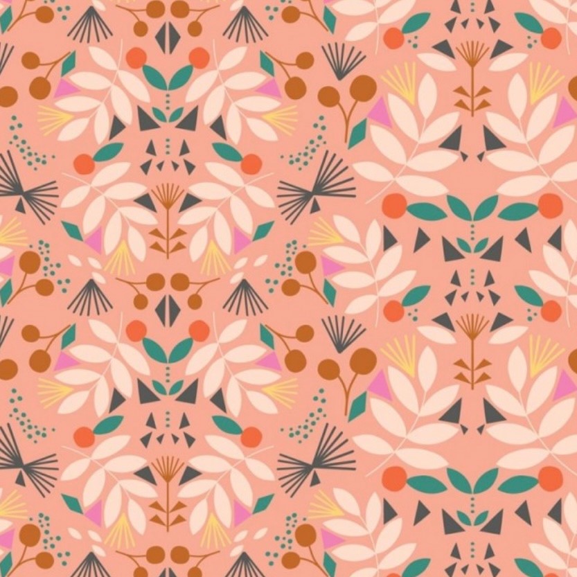 Peachy Geo Floral Fabric Swatch