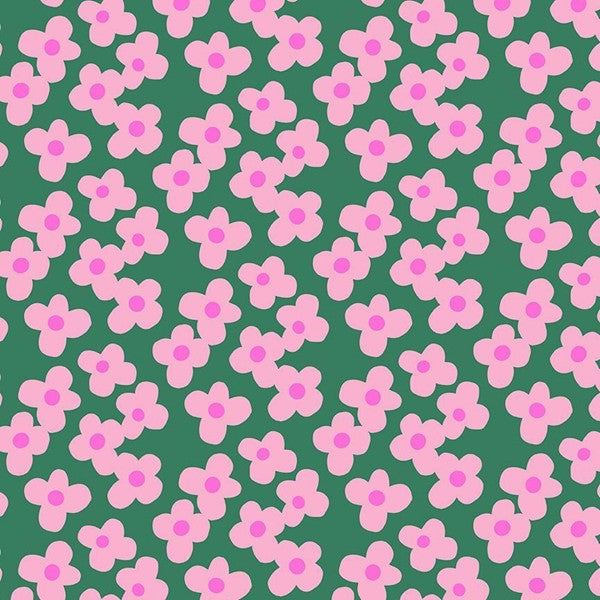 Pattern of pink flowers on a green background