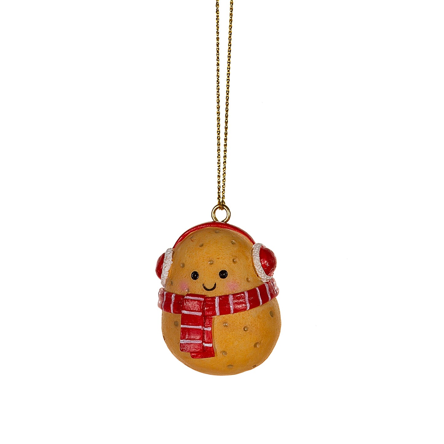 Hand-painted potato-shaped Christmas ornaments, decorated with a whimsical Christmas theme, measuring about 4.5cm high.