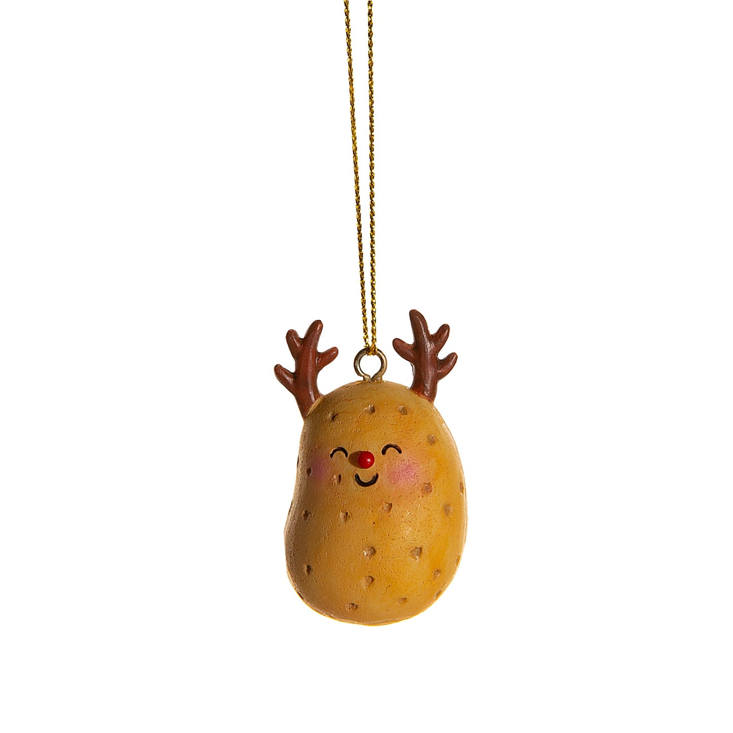 Hand-painted potato-shaped Christmas ornaments, decorated with a whimsical Christmas theme, measuring about 4.5cm high.