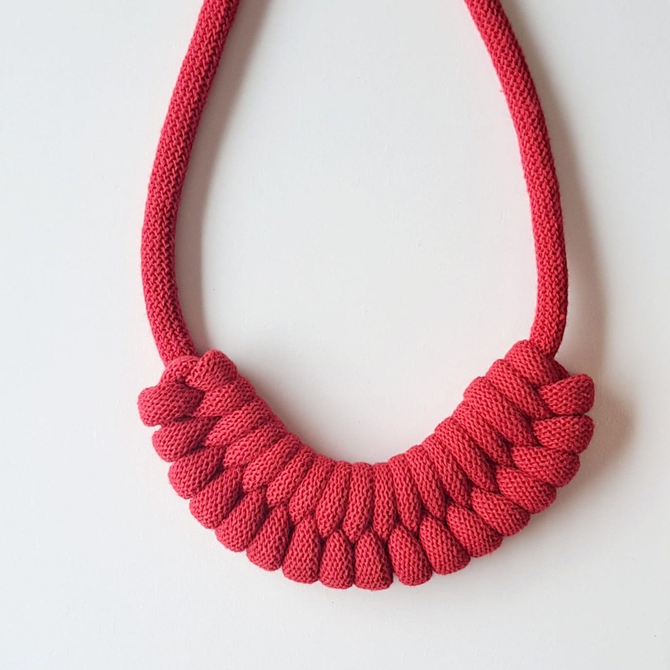 Ragged House small recycled cotton macrame cord knot necklace with figure 8 bow design statement accessory