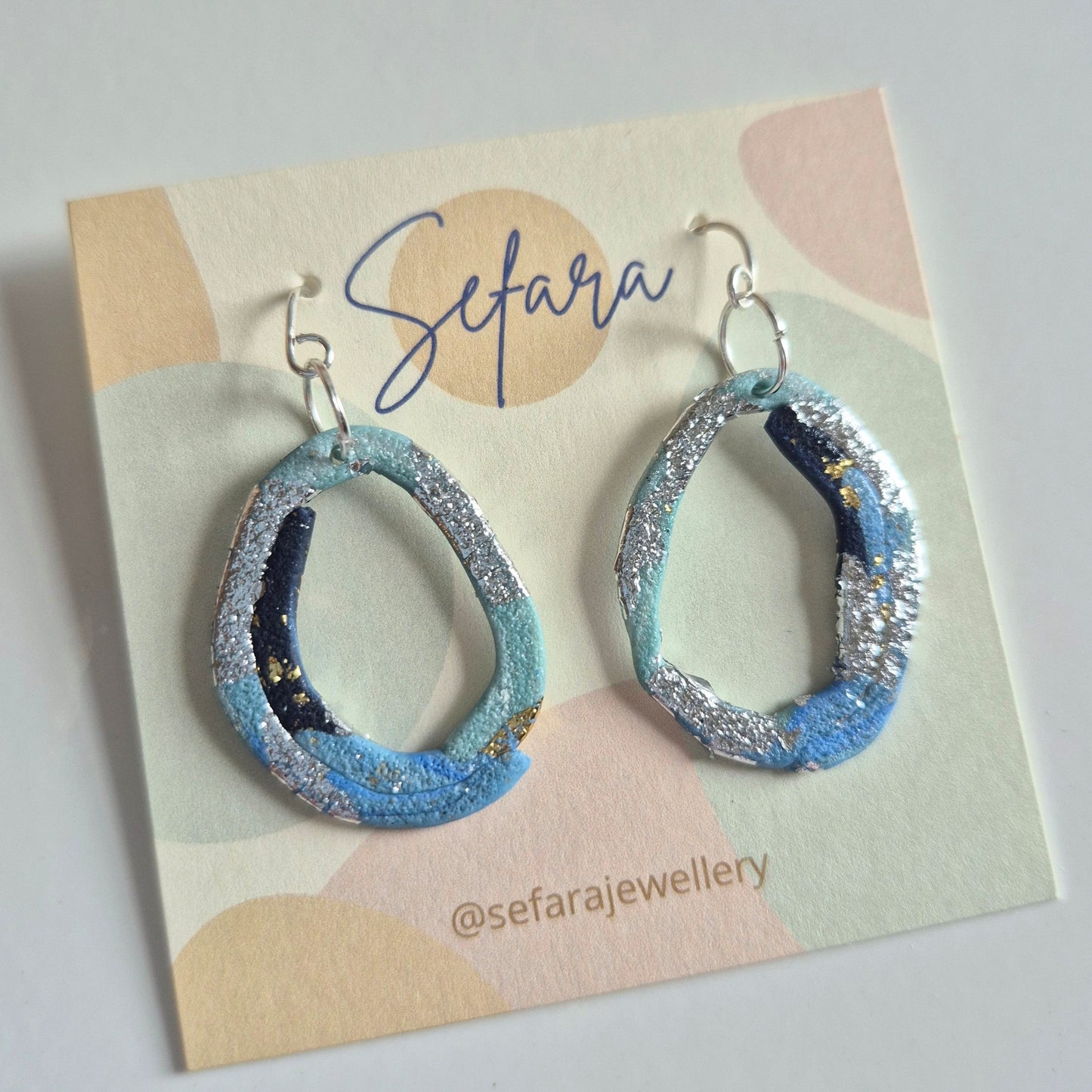 Sefara Jewellery Rockpool coastal drop earrings with irregular organic shapes and metallic leaf detailing, handmade in Scotland