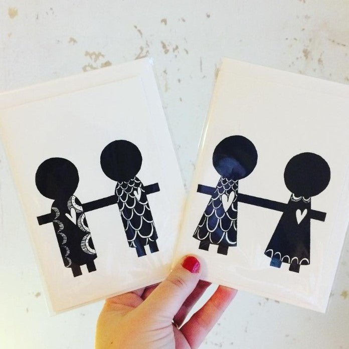 Monochrome couple greeting cards A6, hand drawn by Cara Findlay, ideal for engagement, wedding, anniversary, or Valentine’s