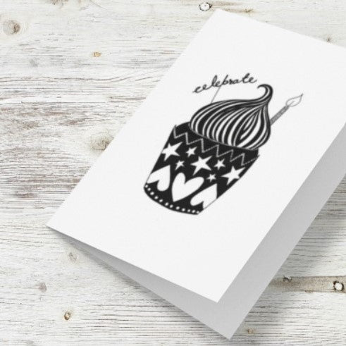 Monochrome cupcake greeting card A6, hand drawn by Cara Findlay, ideal for birthdays, congratulations, or celebrations