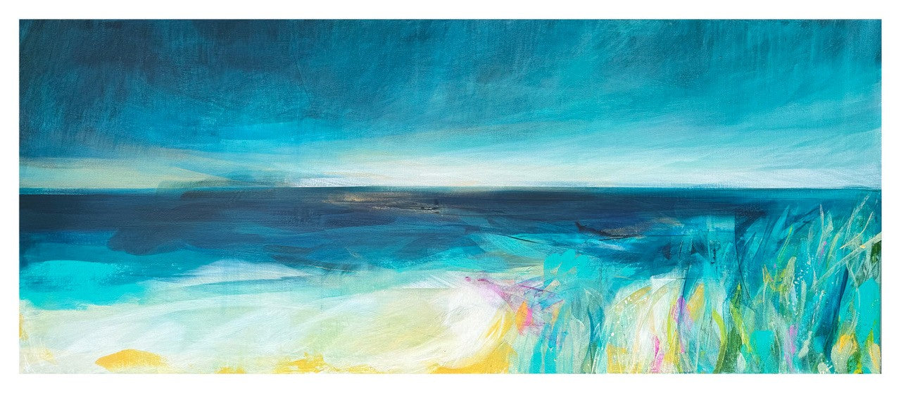 Limited edition Sea Pinks on the Wild Shore print, portrait artwork inspired by Lunan Bay near Arbroath in Angus.