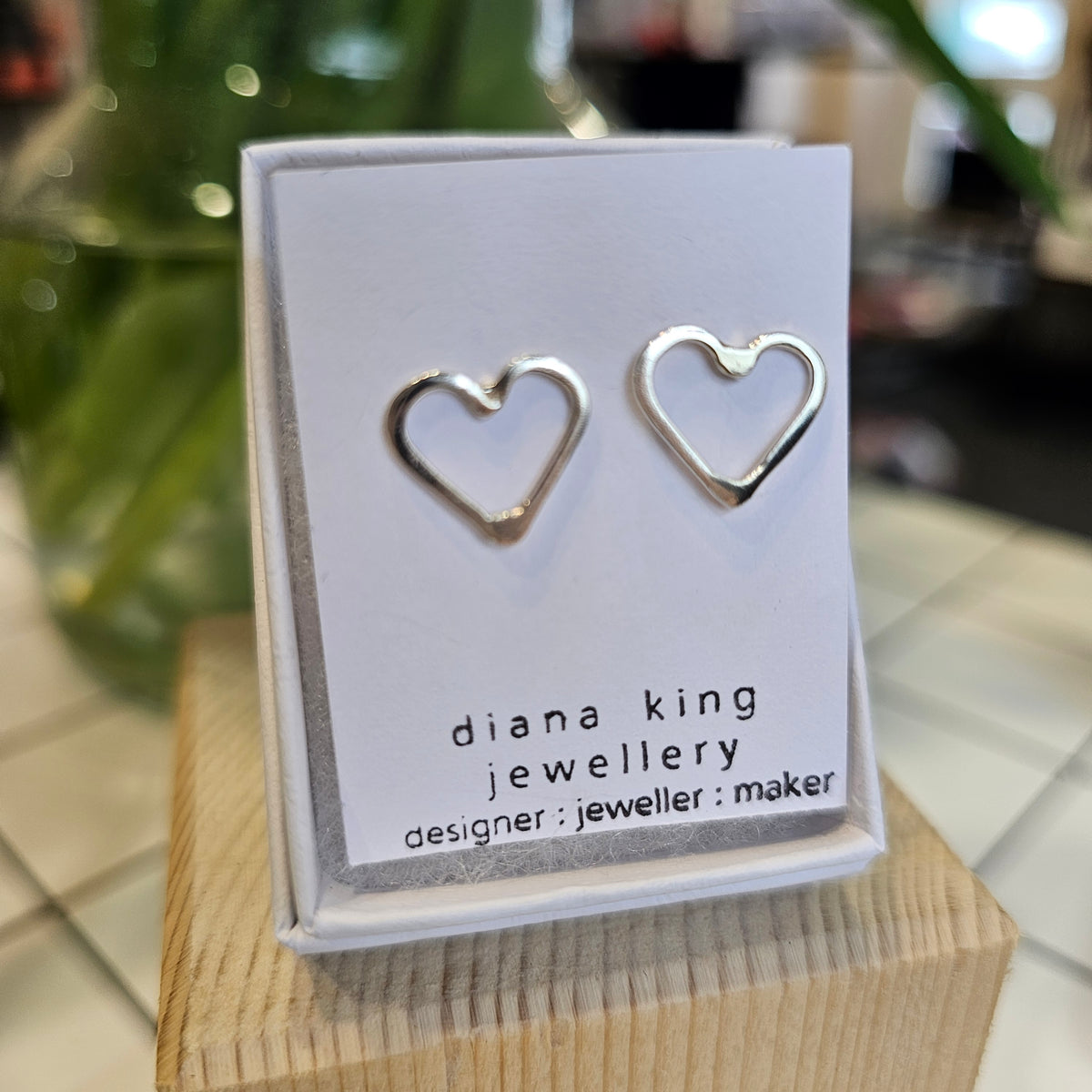 Diana King Jewellery sterling silver medium flat heart stud earrings featuring classic 15mm heart designs, handmade in Perthshire, Scotland.