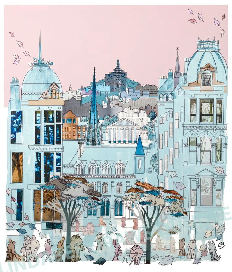 The Spires of Dundee art print by Lindabee Draws Dundee featuring ornate rooftops and architectural spires