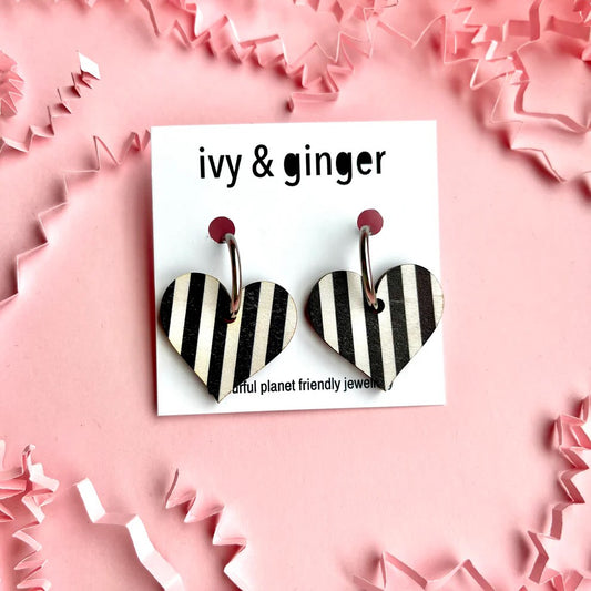 MONOCHROME STRIPED LARGE HEART HOOPS