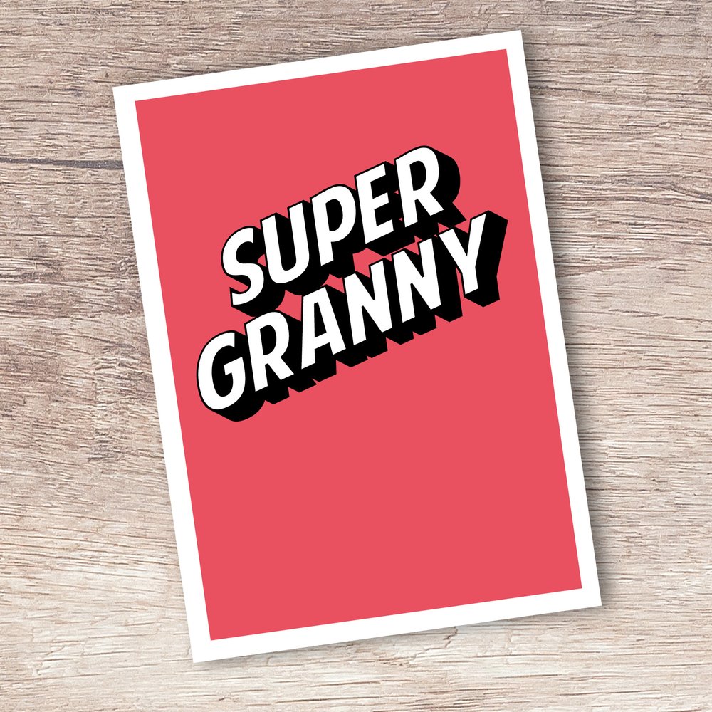 Super Gran-inspired Scottish greeting card for Granny by Hause & Havers, printed in Edinburgh