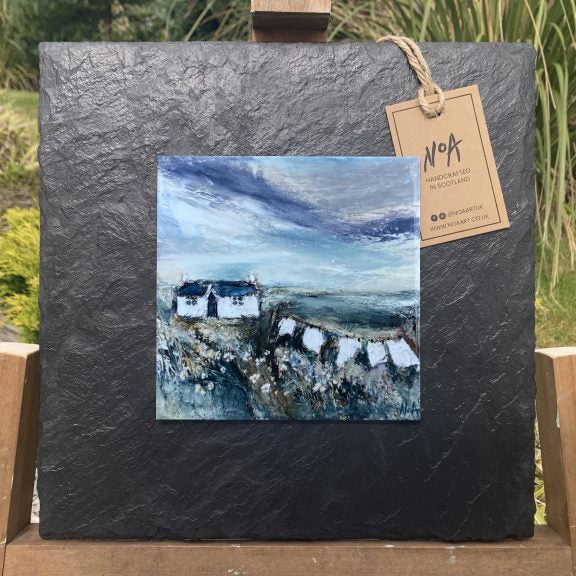 The Washing Line ceramic tile print by NOA Art, mounted on slate