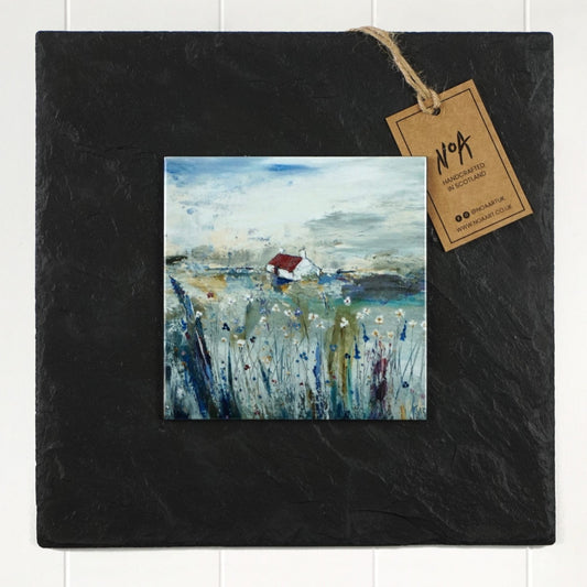 Glossy ceramic tile print of Tin Roof by NOA Art, slate-mounted