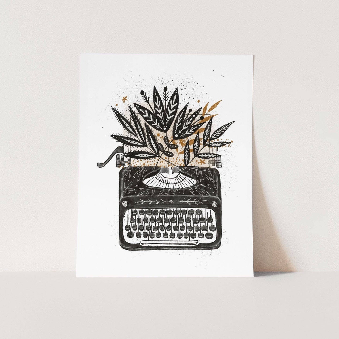 Typewriter Floral A4 art print featuring vintage typewriter with floral design on textured 300gsm card