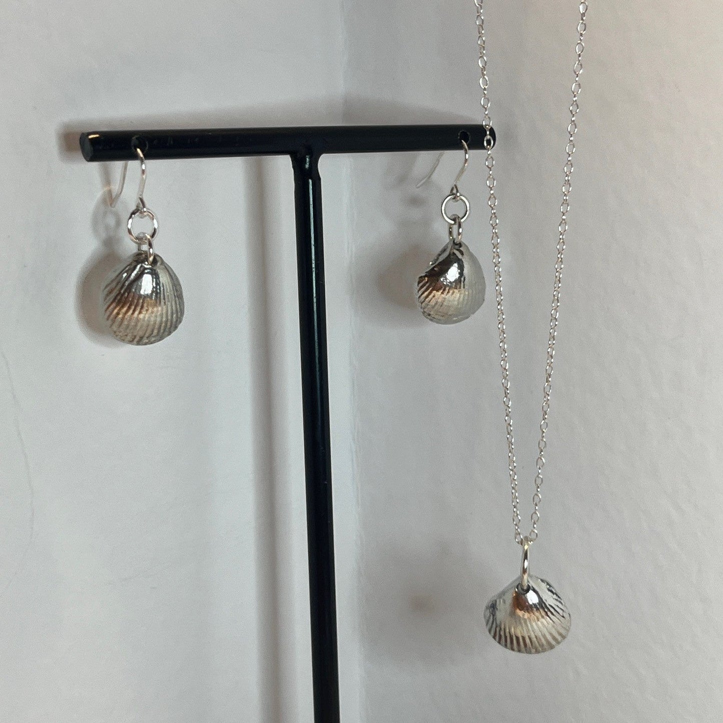 Pewter shell necklace and earring set handmade in Scotland cast from real shells jewellery