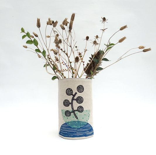 FABRIC VASE COVER - Blue/Mint