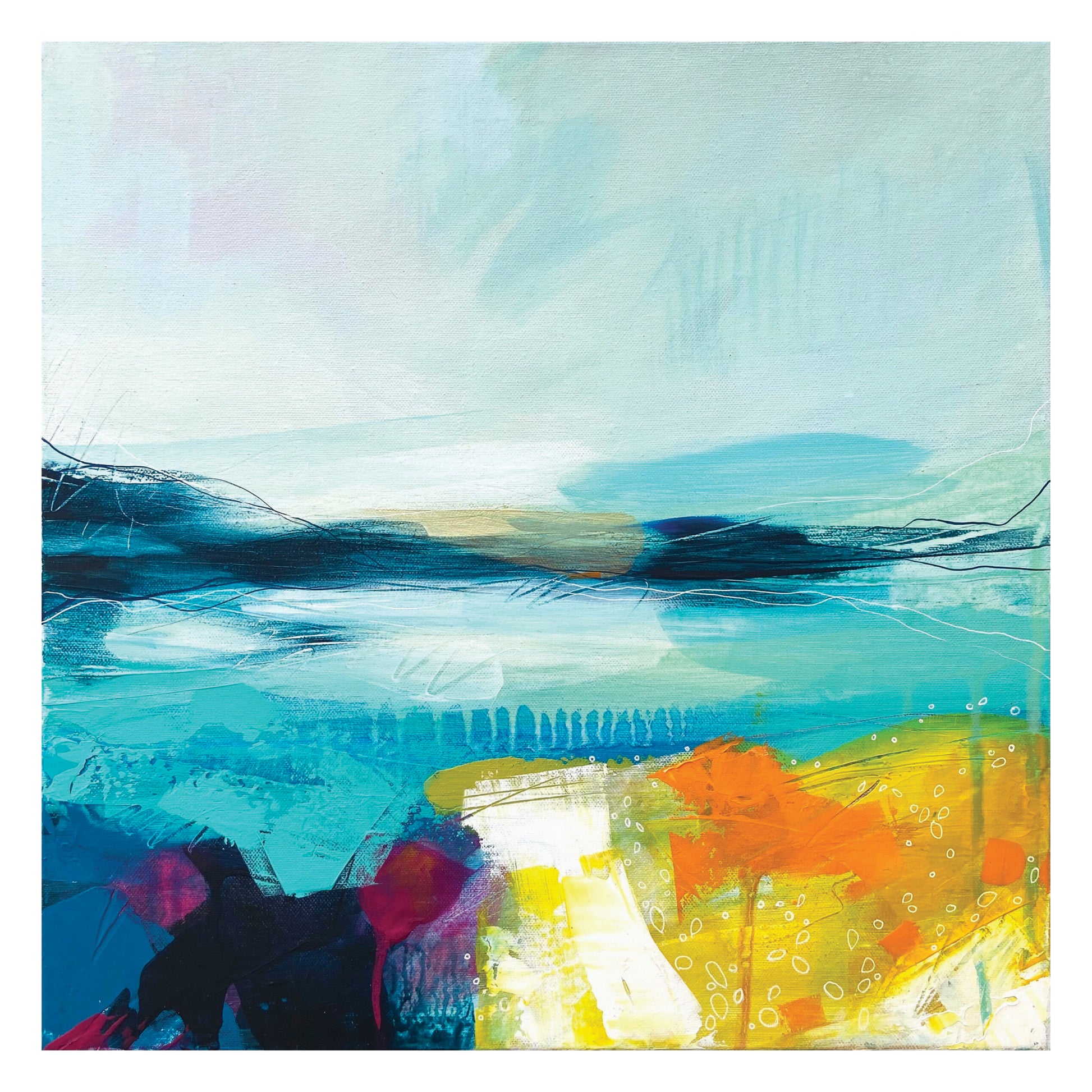 Set of five 10x10cm blank greeting cards with assorted Lunan Bay designs, printed on 350g GenYous® paper