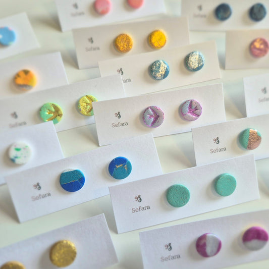 Handmade polymer stud earrings – lightweight colourful designs by Sefara Jewellery