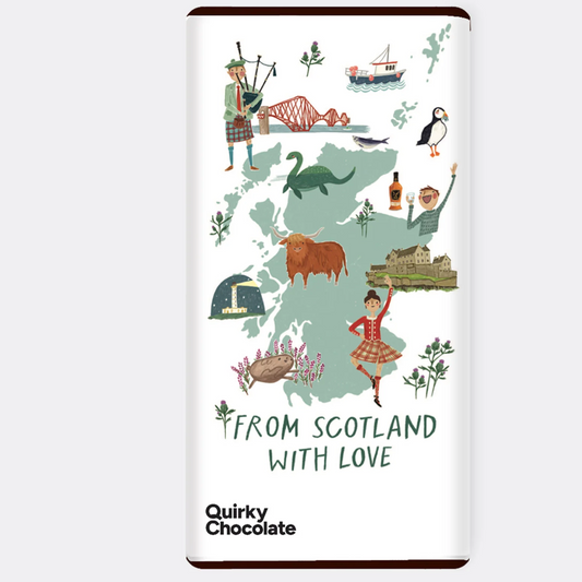 Joy Nevada x Quirky bar with Isle of Skye sea salted caramel in milk chocolate, handmade in Scotland, 100g