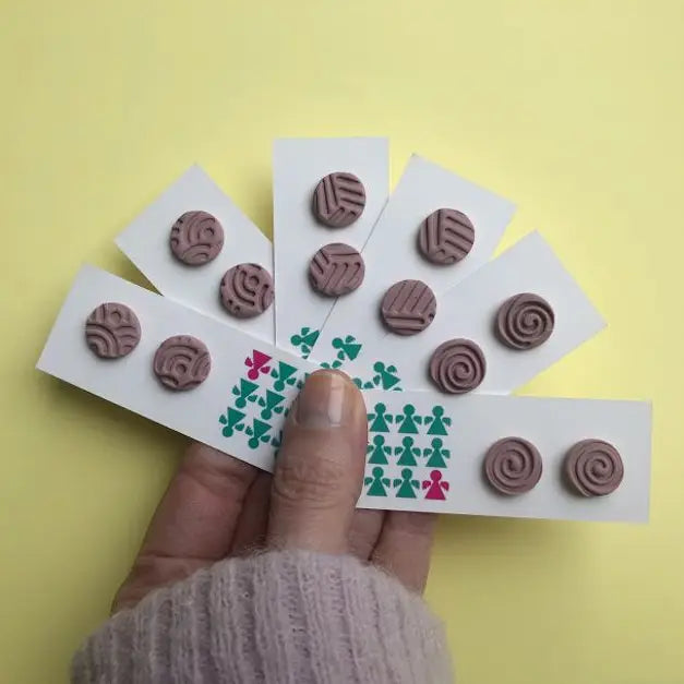 GEOMETRIC PATTERN DUSKY PINK CIRCLE STUDS