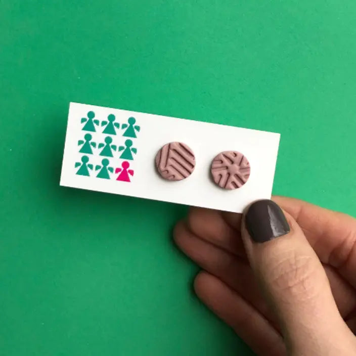 GEOMETRIC PATTERN DUSKY PINK CIRCLE STUDS