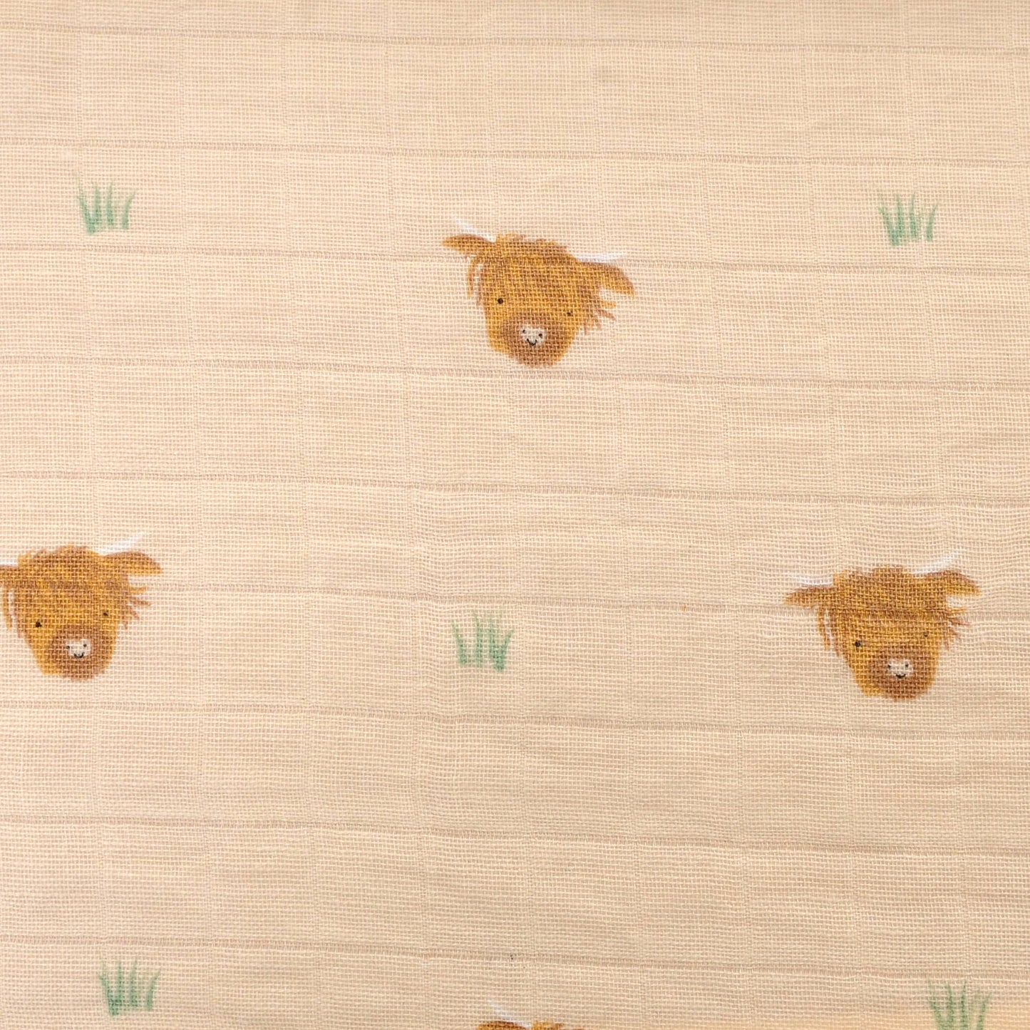 Highland Cow print cotton muslin cloth, soft and absorbent baby essential