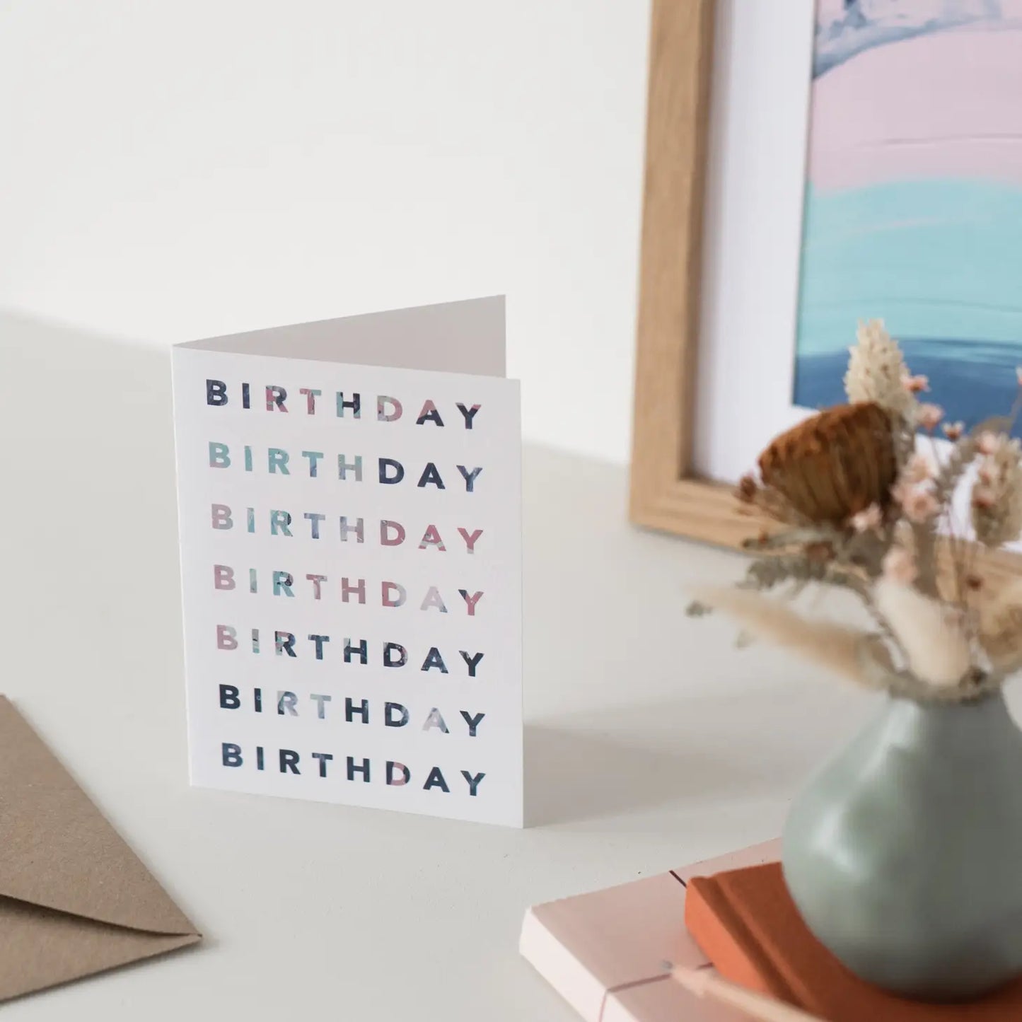 PINK BLUE BLOCK LETTER BIRTHDAY CARD