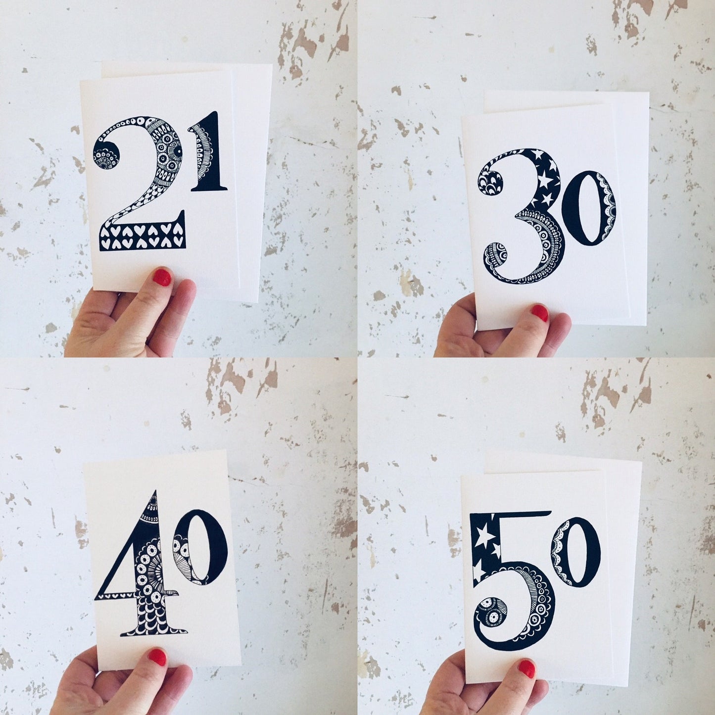 Monochrome milestone age birthday card A6, hand drawn design by Cara Findlay