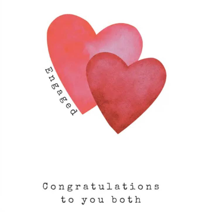 Love Life Engagement Card with joyful double heart design, sustainably printed in the UK using FSC certified paper