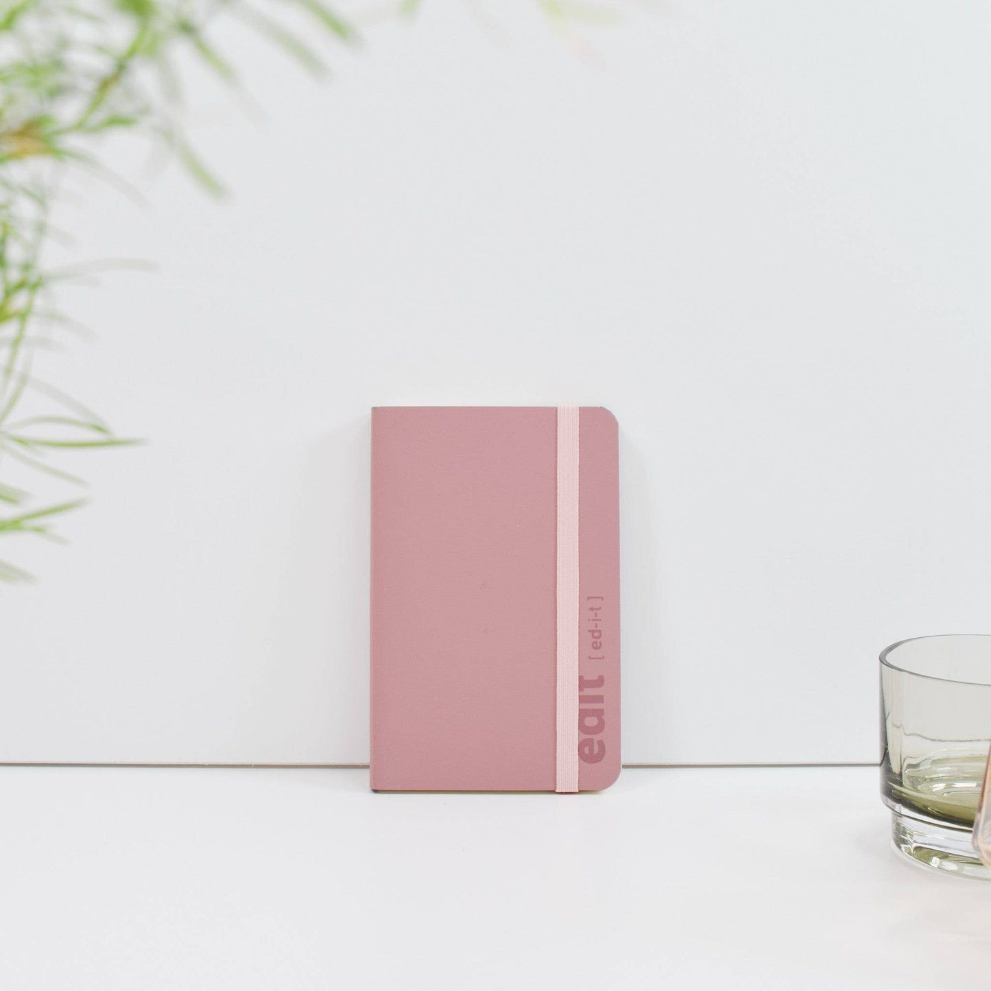 A6 recycled leather pocket notebook with elastic closure in pink