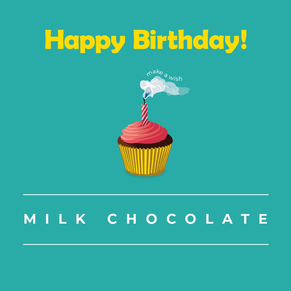 GNAW Happy Birthday Colombian milk chocolate bar in compostable packaging