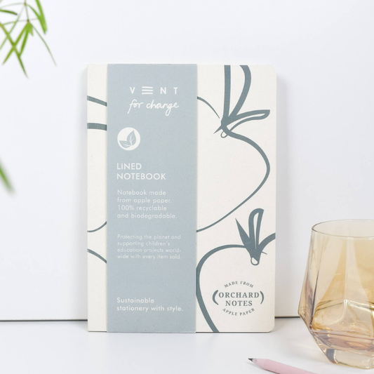 Sustainable A5 notebook with lined pages and apple paper cover