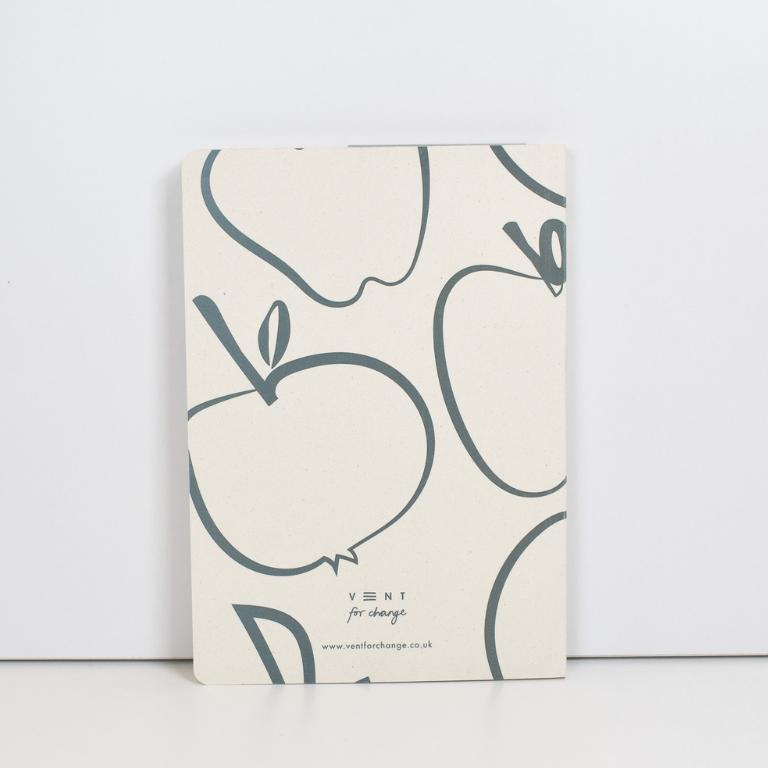 Sustainable A5 notebook with lined pages and apple paper cover