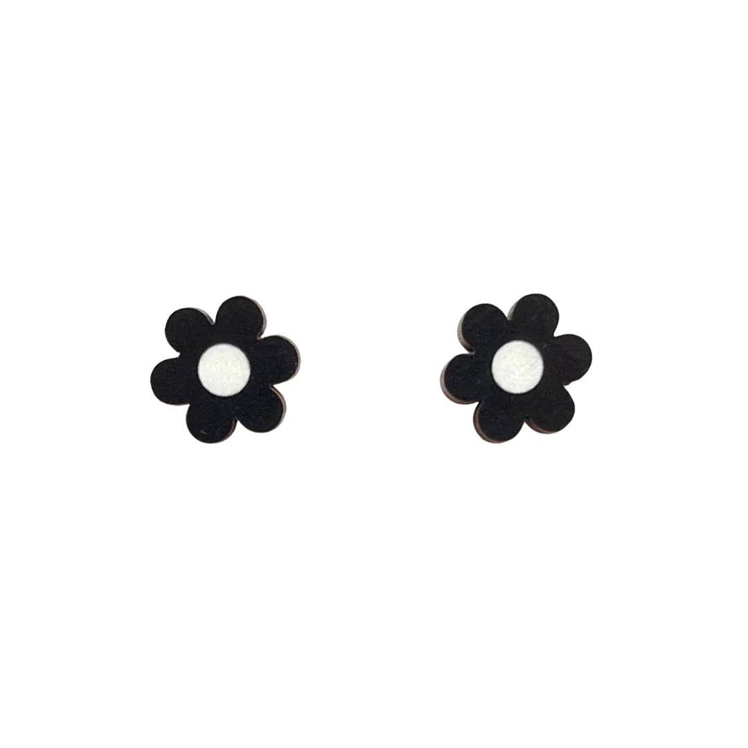 BLACK + WHITE MIDI DAISY STUD EARRINGS