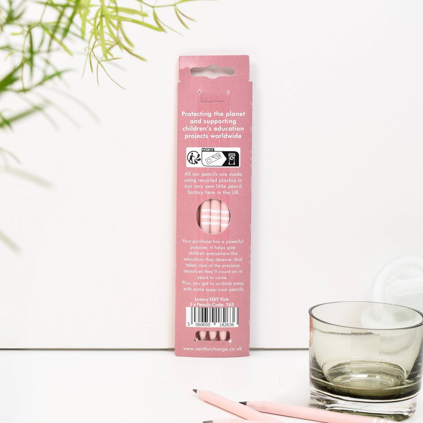 EDIT pink pencil sleeve with 3 recycled graphite pencils made from CD cases, eco-conscious and beautifully packaged