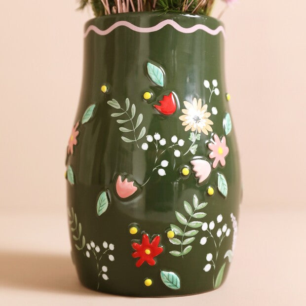 FOREST GREEN FLOWER VASE